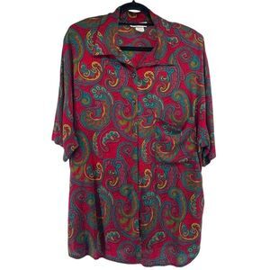 Vintage Kenneth Mitchell Women’s 22W Paisley Rayon Button Front Short Sleeve Top